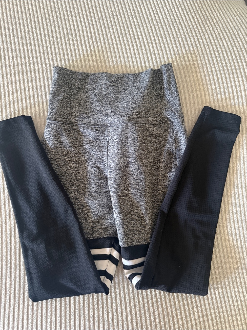 Bombshell Sportswear Heather Gray & Black High-Waist Leggings with White Stripes